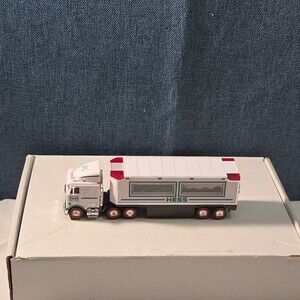2021 Hess Mini Toy Truck Semi Hauler with Race Car White & Green Collectible